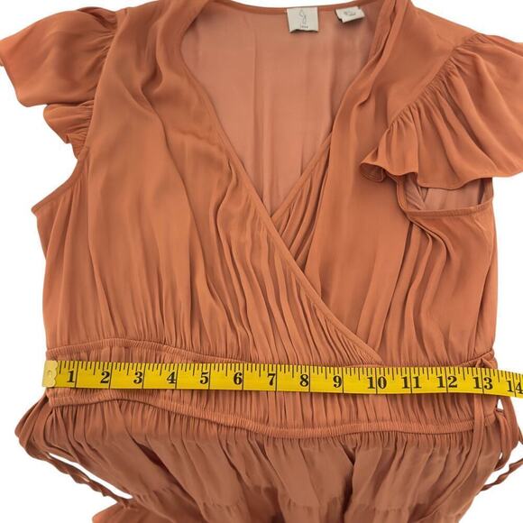 Joie Flutter Sleeves Mock Wrap Tiered Skirt Shirred Waist Belted Maxi Dress (L) - Picture 11 of 16